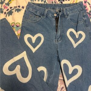 Heart Patterned Blue Jeans